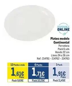 Makro Continental - platos modelo oferta