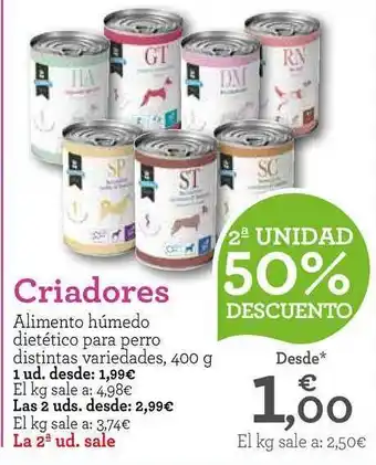 TiendAnimal Criadores Alimento Húmedo Dietético Para Perro, 400g oferta