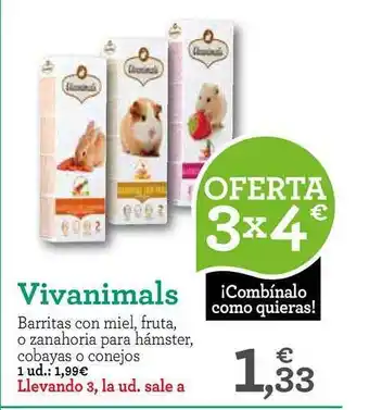 TiendAnimal Vivanimals Barritas Con Miel, Fruta, O Zanahoria Para Hámster, Cobayas O Conejos oferta