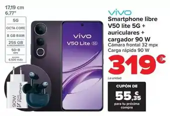 Carrefour Vivó - smartphone libre v50 lite 5g + auriculares + cargador 90 w oferta