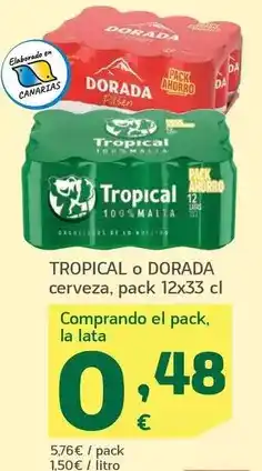 HiperDino Tropical o dorada cerveza oferta