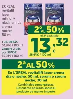 HiperDino L'oréal - revitalif laser retinol + niacinamida crema noche oferta