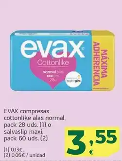 HiperDino Evax - compresas cottonlike alas normal oferta