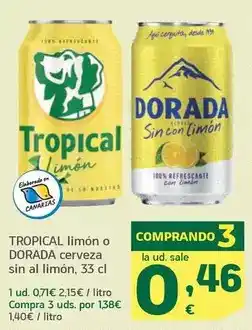 HiperDino Tropical/dorada - limón o cerveza sin al limón oferta