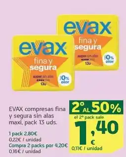 HiperDino Evax - compresas fina y segura sin alas maxi oferta