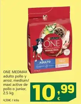 HiperDino One medmax - adulto pollo y arroz, medium/ maxi active de pollo o junior oferta