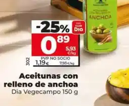 Dia Dia vegecampo - aceitunas con relleno de anchoa 150 g oferta