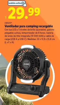 Lidl Crivit - ventilador para camping recargable oferta