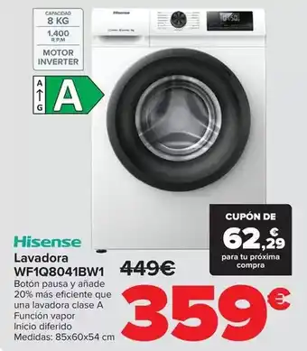 Carrefour Hisense - lavadora wf1q8041bw1 oferta