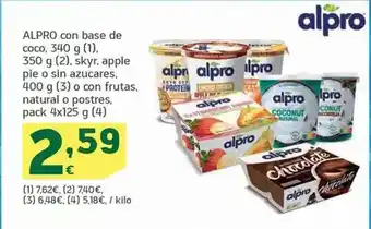 HiperDino Alpro - con base de coco/ skyr/ apple pie o sin azucares/ o con frutas/ natural o postres oferta