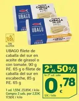 HiperDino Ubago - filete de caballa del sur en aceite de girasol o con tomate oferta