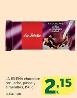 HiperDino La isleña - chocolate con leche, pasas y almendras oferta