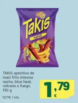 HiperDino Takis - aperitivo de maiz frito intense nacho, blue heat, volcano o fuego oferta