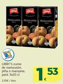 HiperDino Libby's - zumo de melocoton, pina o manzana oferta
