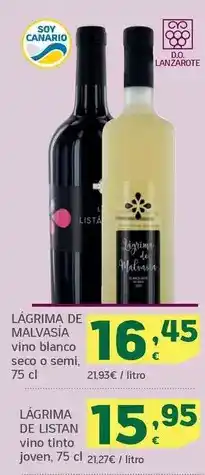 HiperDino Lagrima de malvasia - vino blanco seco o semi oferta