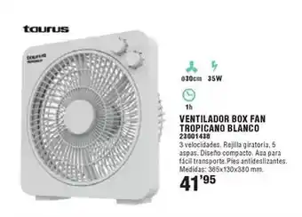 Optimus Taurus - ventilador box fan tropicano blanco oferta