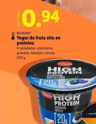 Lidl Milbona - yogur de fruta alto en proteina oferta