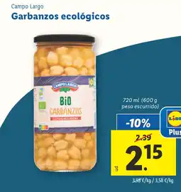 Lidl CAMPO LARGO Garbanzos ecológicos oferta