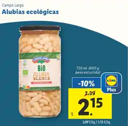 Lidl CAMPO LARGO Alubias ecológicas oferta