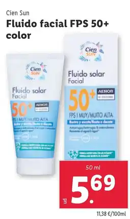 Lidl CIEN SUN Fluido facial FPS 50+ color oferta
