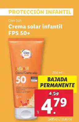 Lidl CIEN SUN Crema solar infantil FPS 50+ oferta