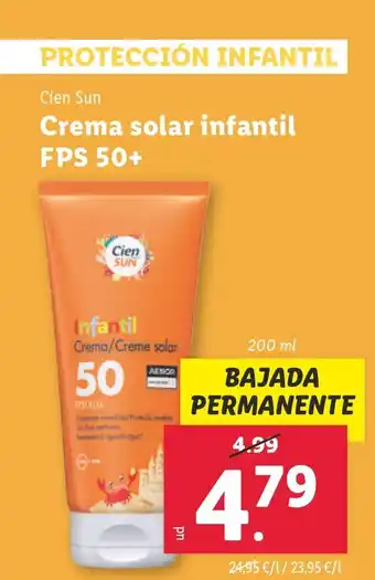 Lidl CIEN SUN Crema solar infantil FPS 50+ oferta