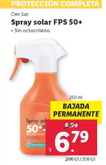 Lidl CIEN SUN Spray solar FPS 50+ oferta