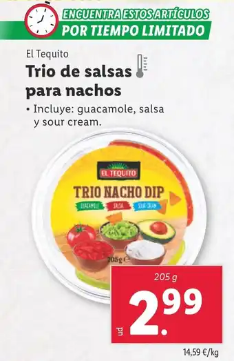 Lidl EL TEQUITO Trio de salsas para nachos oferta