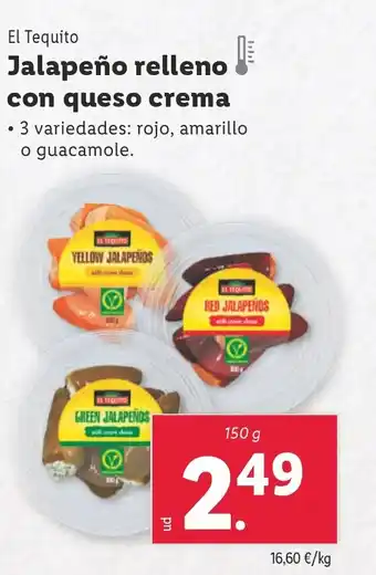 Lidl EL TEQUITO Jalapeño relleno con queso crema oferta