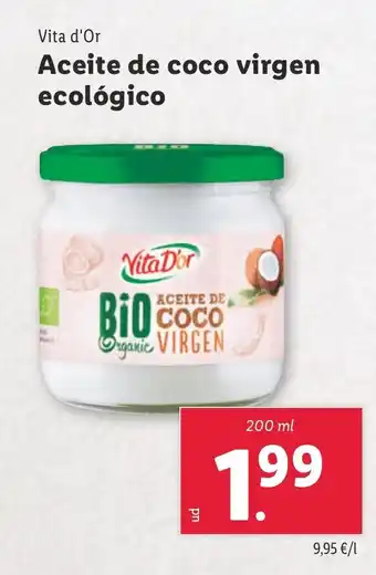 Lidl VITA D'OR Aceite de coco virgen ecológico oferta