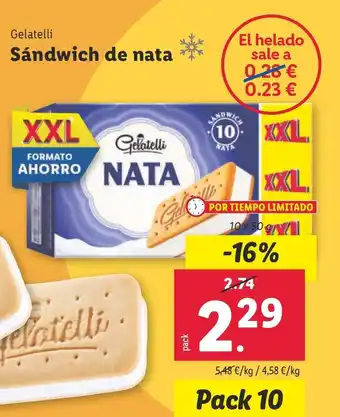 Lidl GELATELLI Sándwich de nata oferta