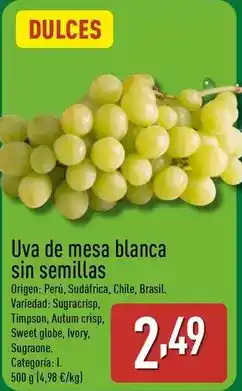 ALDI Uva de mesa blanca sin semillas oferta