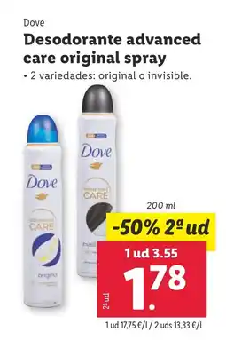 Lidl DOVE Desodorante advanced care original spray oferta