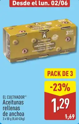 ALDI EL CULTIVADOR Aceitunas rellenas de anchoa oferta