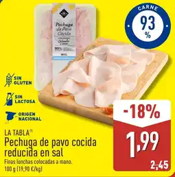 ALDI LA TABLA Pechuga de pavo cocida reducida en sal oferta