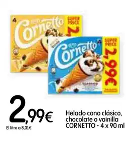 Dialprix CORNETTO  Helado cono clásico, chocolate o vainilla oferta