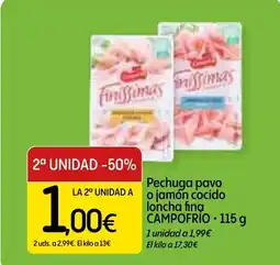 Dialprix CAMPOFRIO Pechuga pavo o jamón cocido loncha fing oferta