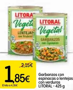 Dialprix LITORAL Garbanzos con espinacas o lentejas con verduras oferta