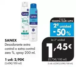 Supermercados Lupa Sanex - desodorante extra control o extra control zero %/ spray 200 ml oferta