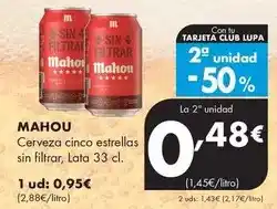 Supermercados Lupa Mahou - cerveza cinco estrellas sin filtrar oferta