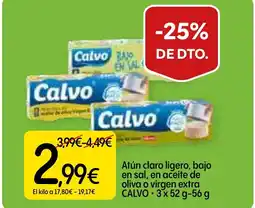 Dialprix CALVO Atún claro ligero, bajo en sal, en aceite de oliva o virgen extra oferta