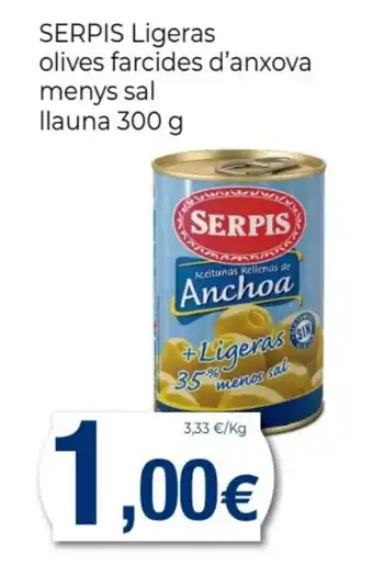 Supermercats Jespac SERPIS Ligeras olives farcides d'anxova menys sal llauna oferta
