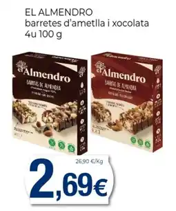 Supermercats Jespac EL ALMENDRO barretes d'ametlla i xocolata oferta