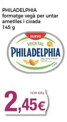 Supermercats Jespac PHILADELPHIA formatge vegà per untar ametlles i civada oferta