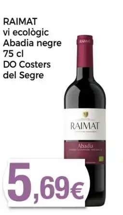 Supermercats Jespac RAIMAT vi ecològic Abadia negre DO Costers del Segre oferta