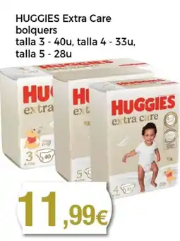 Supermercats Jespac HUGGIES Extra Care bolquers talla 3 - 40u, talla 4 - 33u, talla 5 - 28u oferta