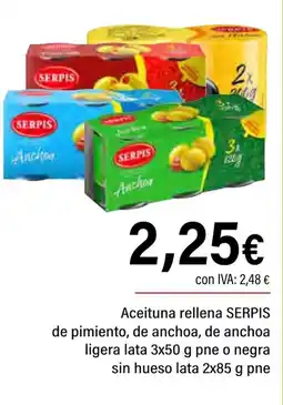Cash Ifa SERPIS Aceituna rellena de pimiento de anchoa de anchoa ligera o negra sin hueso oferta