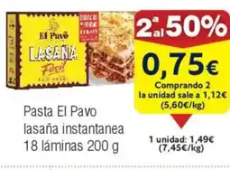 FROIZ Pasta El Pavo lasaña instantanea 18 láminas oferta
