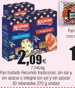 FROIZ Pan tostado Recondo tradicional, sin sal y sin azúcar o integral sin sal y sin azúcar oferta
