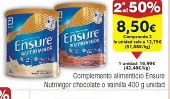 FROIZ Complemento alimenticio Ensure Nutrivigor chocolate o vainilla oferta
